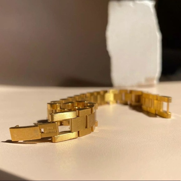 Gold Chunky Watchband Link Bracelet - Picture 3 of 6